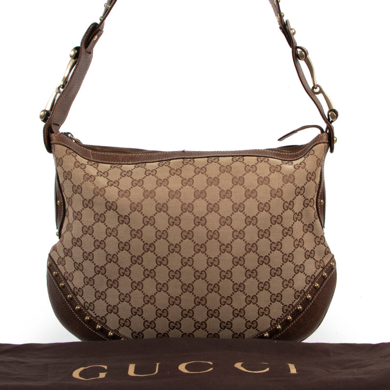 Gucci GG Canvas Stud Pelham Web Large Hobo Bag