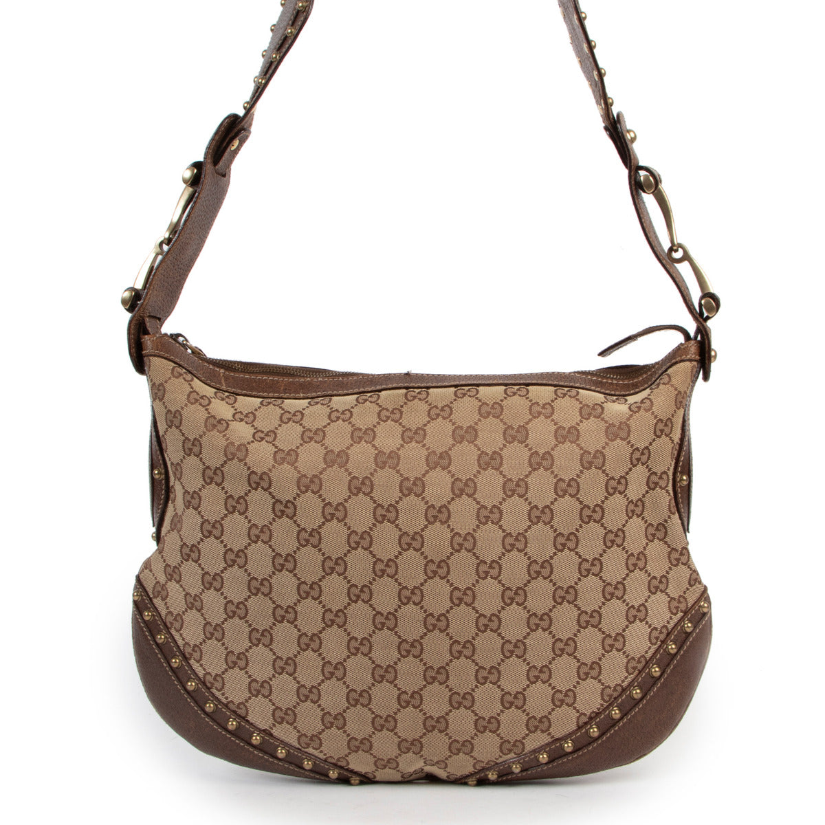 Gucci GG Canvas Stud Pelham Web Large Hobo Bag