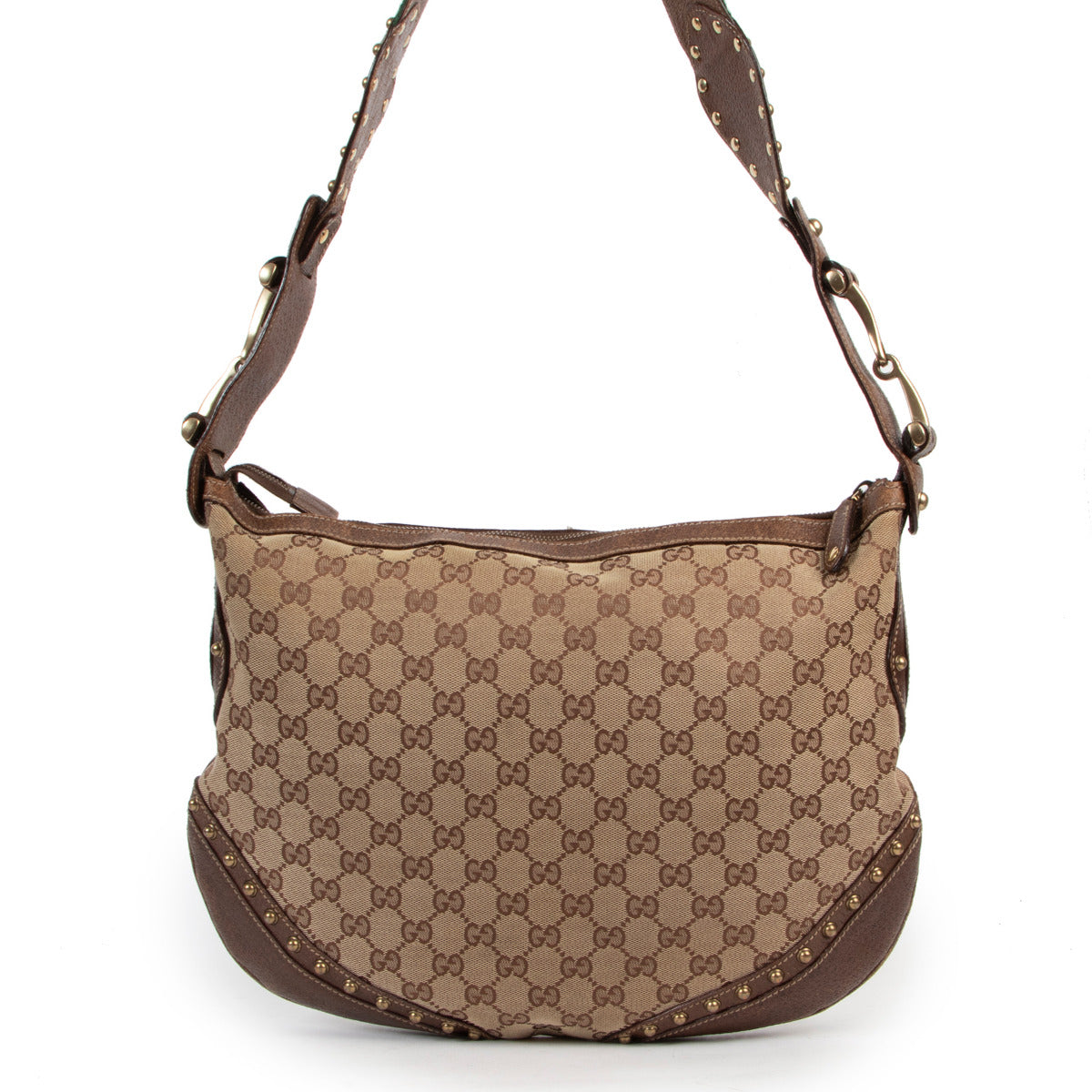 Gucci GG Canvas Stud Pelham Web Large Hobo Bag