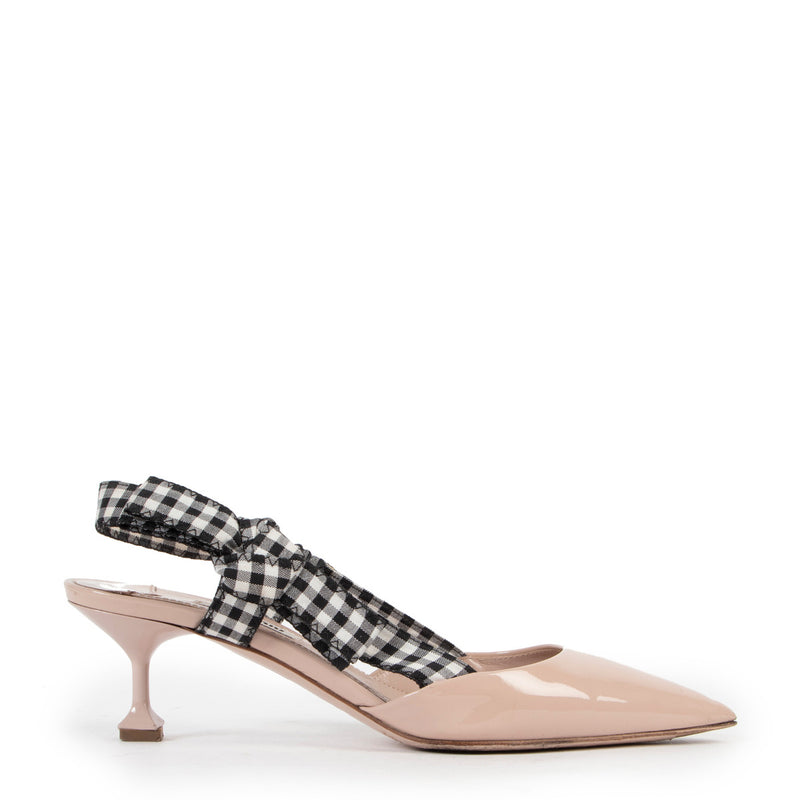 Miu Miu Roze Lakleren Gingham Pumps - maat 37