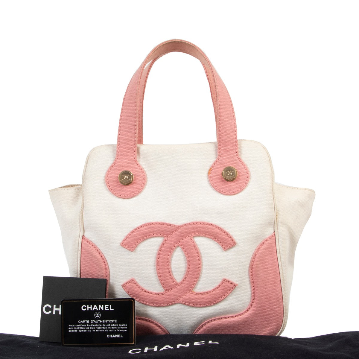 Shop safe online 100% authentic second hand Chanel White and Pink Marshmallow Top Handle in very good condition at right price at Labellov in Antwerp.