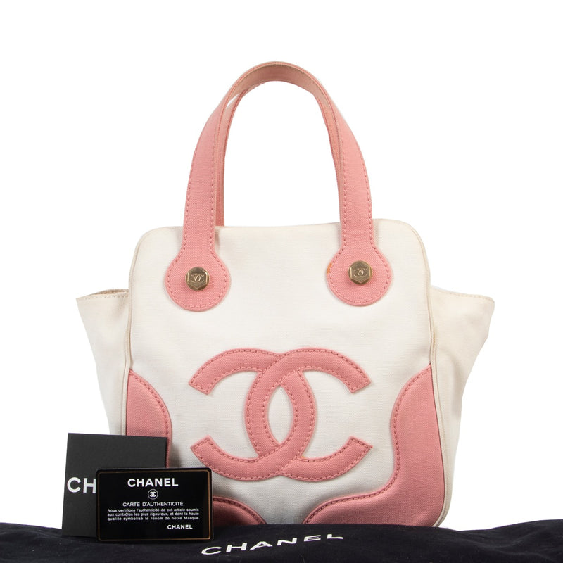 Shop safe online 100% authentic second hand Chanel White and Pink Marshmallow Top Handle in very good condition at right price at Labellov in Antwerp.