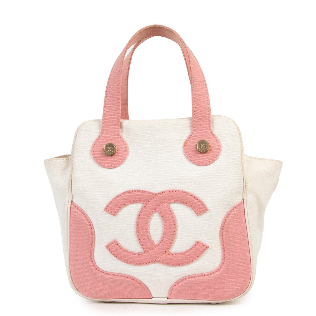 Shop safe online 100% authentic second hand Chanel White and Pink Marshmallow Top Handle in very good condition at right price at Labellov in Antwerp.