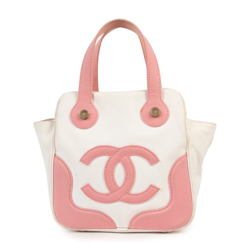 Shop safe online 100% authentic second hand Chanel White and Pink Marshmallow Top Handle in very good condition at right price at Labellov in Antwerp.