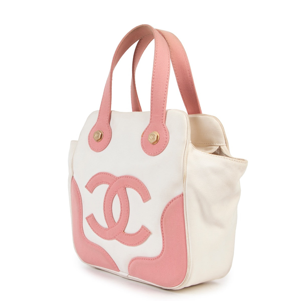 Shop safe online 100% authentic second hand Chanel White and Pink Marshmallow Top Handle in very good condition at right price at Labellov in Antwerp.