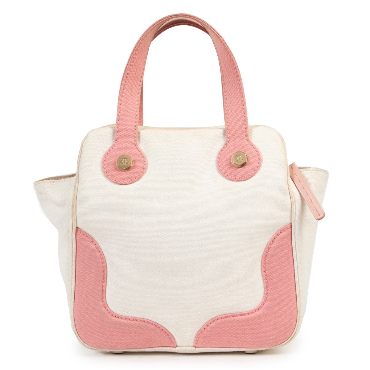 Shop safe online 100% authentic second hand Chanel White and Pink Marshmallow Top Handle in very good condition at right price at Labellov in Antwerp.
