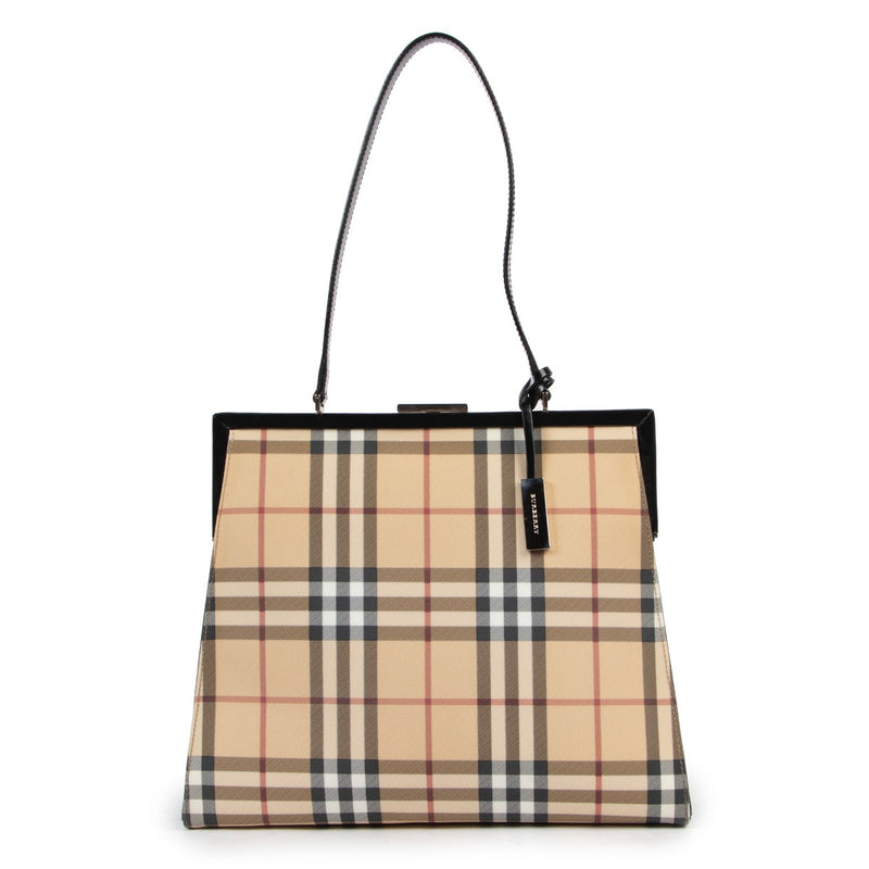 Shop safe online 100% authentic second hand Burberry Checked Canvas Shoulder Bag in very good preloved condition at the right price at Labellov in Antwerp.