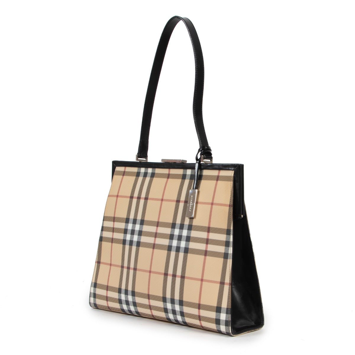Shop safe online 100% authentic second hand Burberry Checked Canvas Shoulder Bag in very good preloved condition at the right price at Labellov in Antwerp.