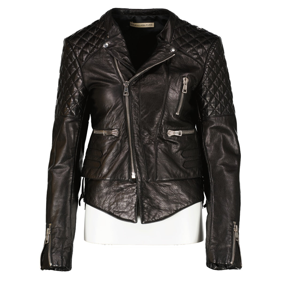 Balenciaga Black Quited Lambskin Biker Jacket