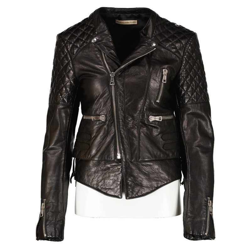 Balenciaga Black Quited Lambskin Biker Jacket