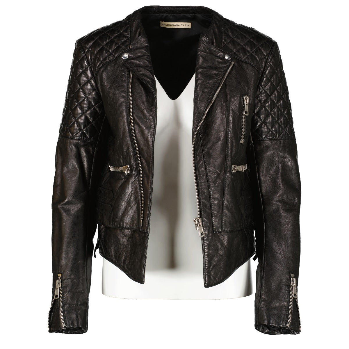 Balenciaga Black Quited Lambskin Biker Jacket