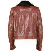 Balenciaga Fur Collar Brown Leather Jacket