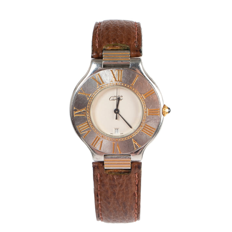 Shop safe online 100% authentic second hand Must De Cartier Brown Must 21 Watch in good preloved condition at the right price at Labellov in Antwerp.