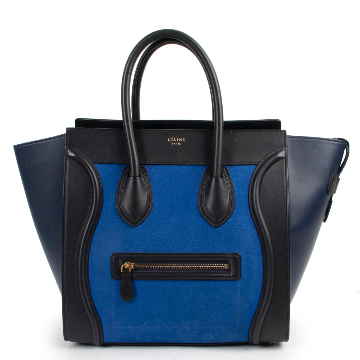 Shop safe online 100% authentic second hand Céline Blue Luggage Tote Top Handle in very good condition at Labellov in Antwerp.