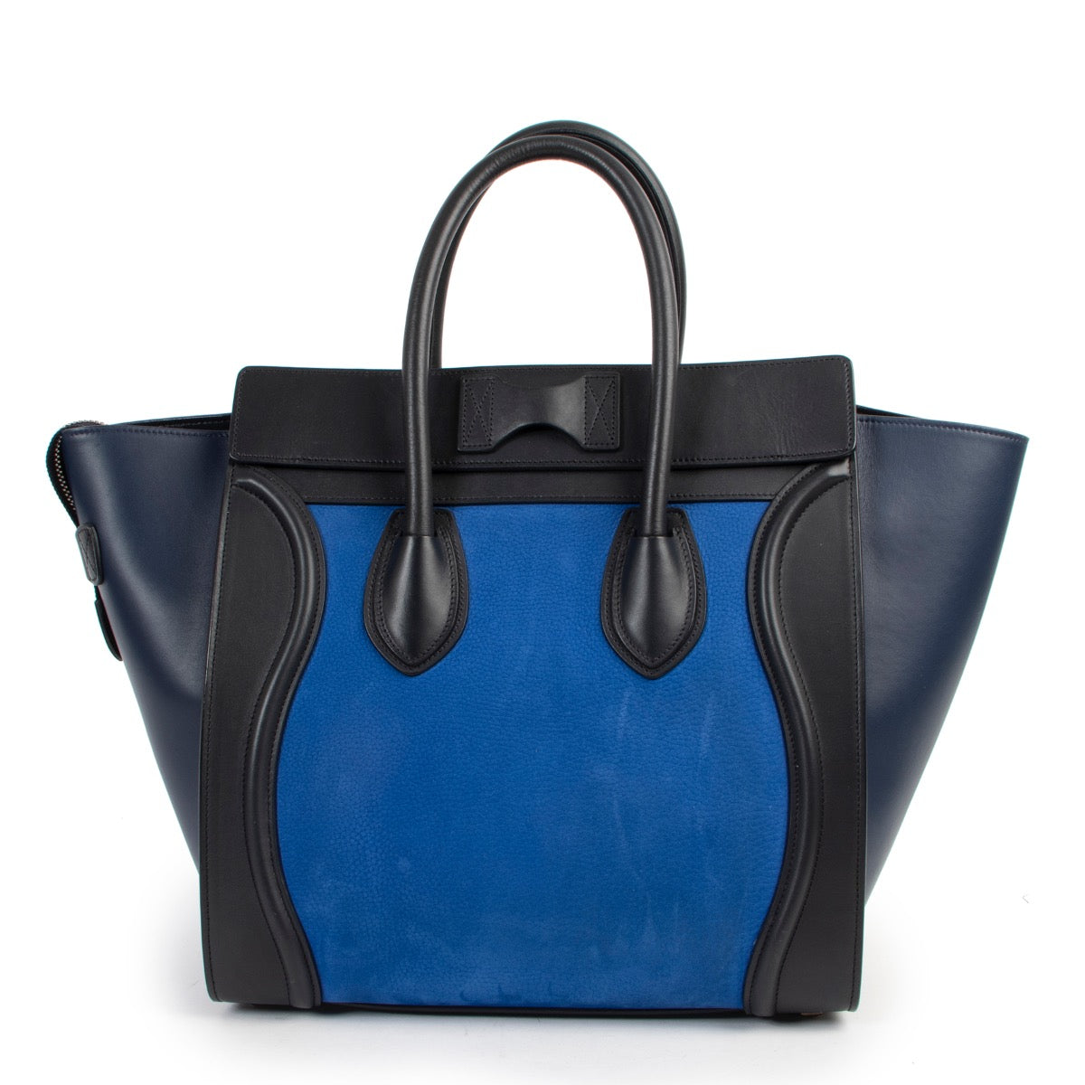 Shop safe online 100% authentic second hand Céline Blue Luggage Tote Top Handle in very good condition at Labellov in Antwerp.