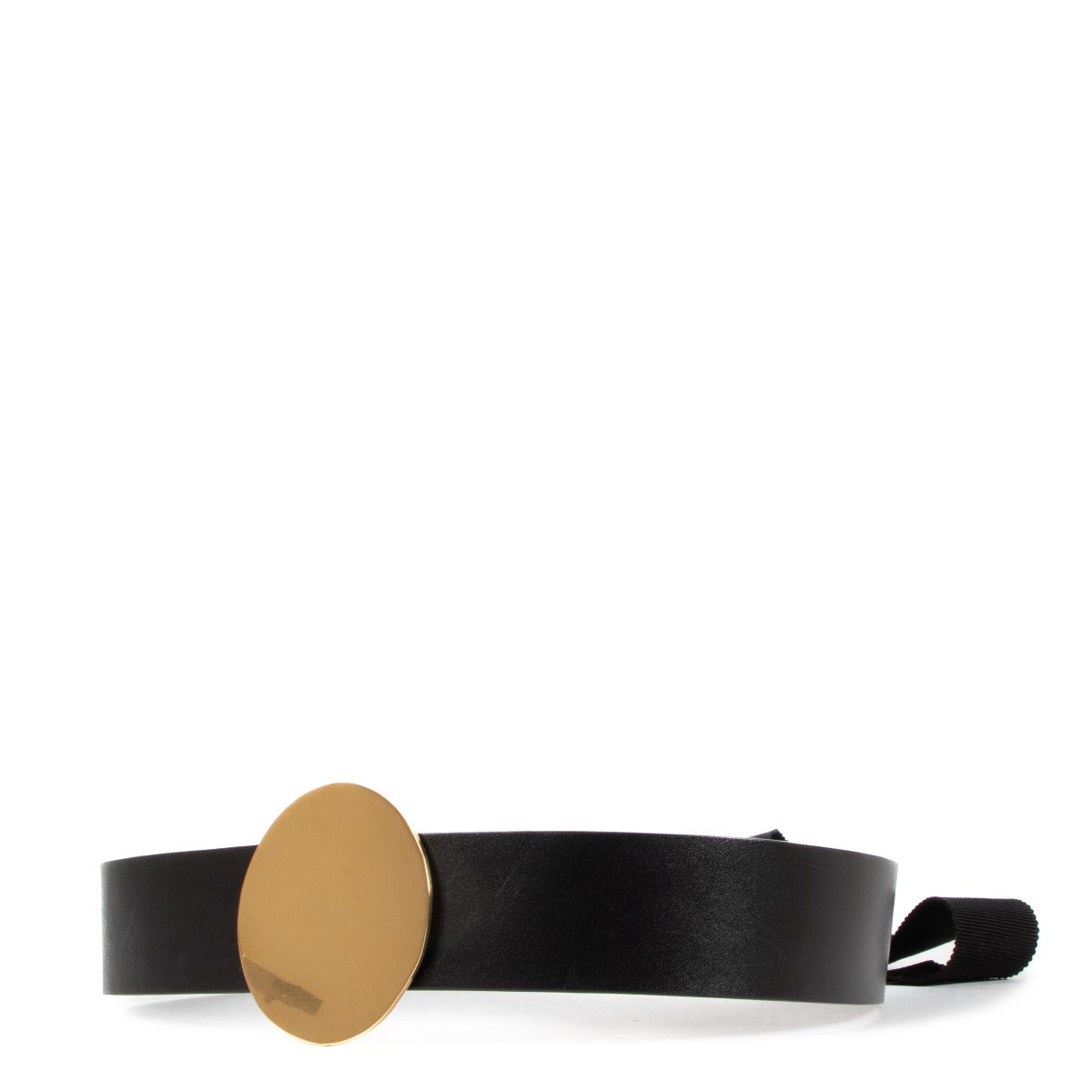 Celine Black Leather Belt with Gold Disk