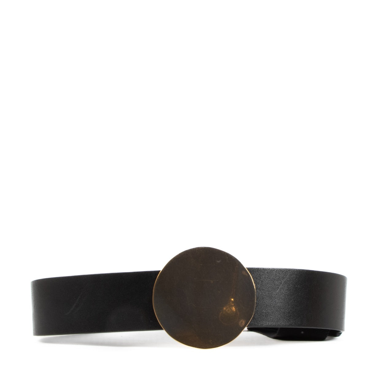 Celine Black Leather Belt with Gold Disk