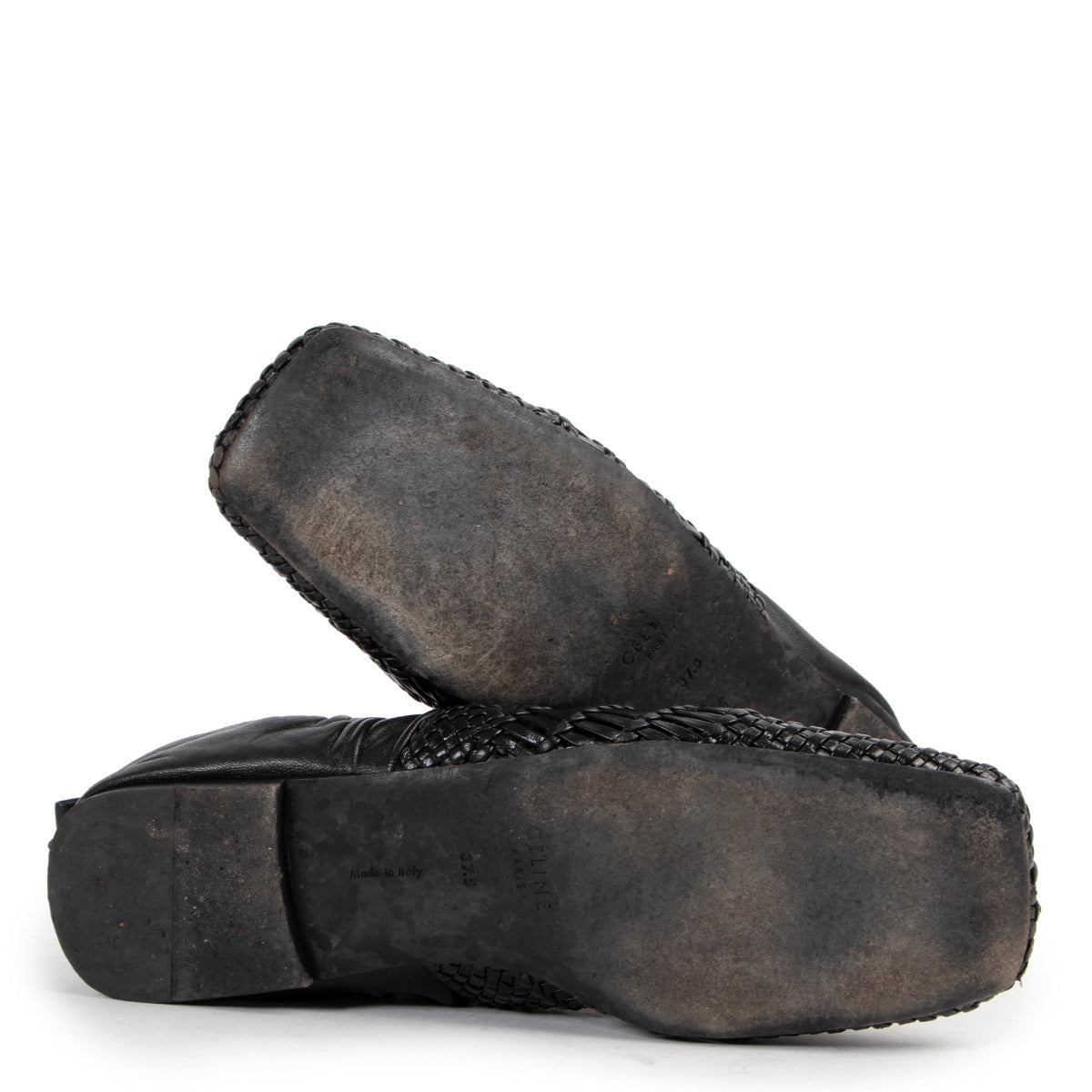 Celine Black Woven Leather Flats - Size 37.5