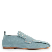 Shop safe online 100% authentic second hand Celine Mineral Blue Soft Rivet Stud Suede Loafers in very good condition as new at the right price at Labellov in Antwerp.