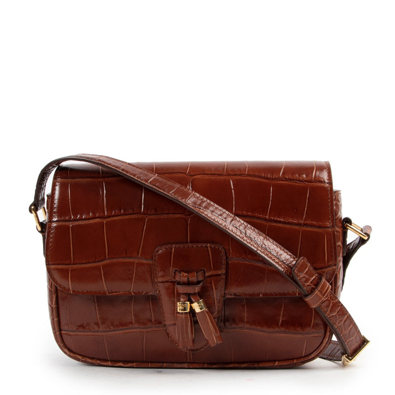 Shop safe online 100% authentic second hand Celine Brown Croco Stamp Tassel Bag Medium in very good condition at the right price at Labellov in Antwerp.