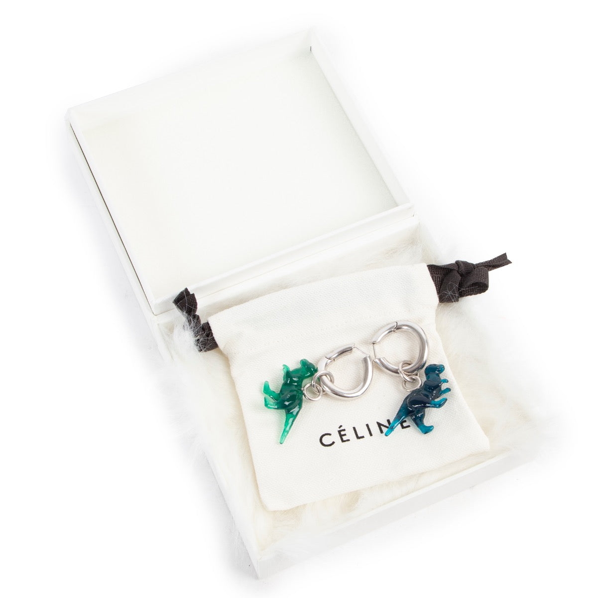 Shops safe online 100% authentic second hand Celine Silver Dinosaurus Earrings in very good condition at Labellov in Antwerp.