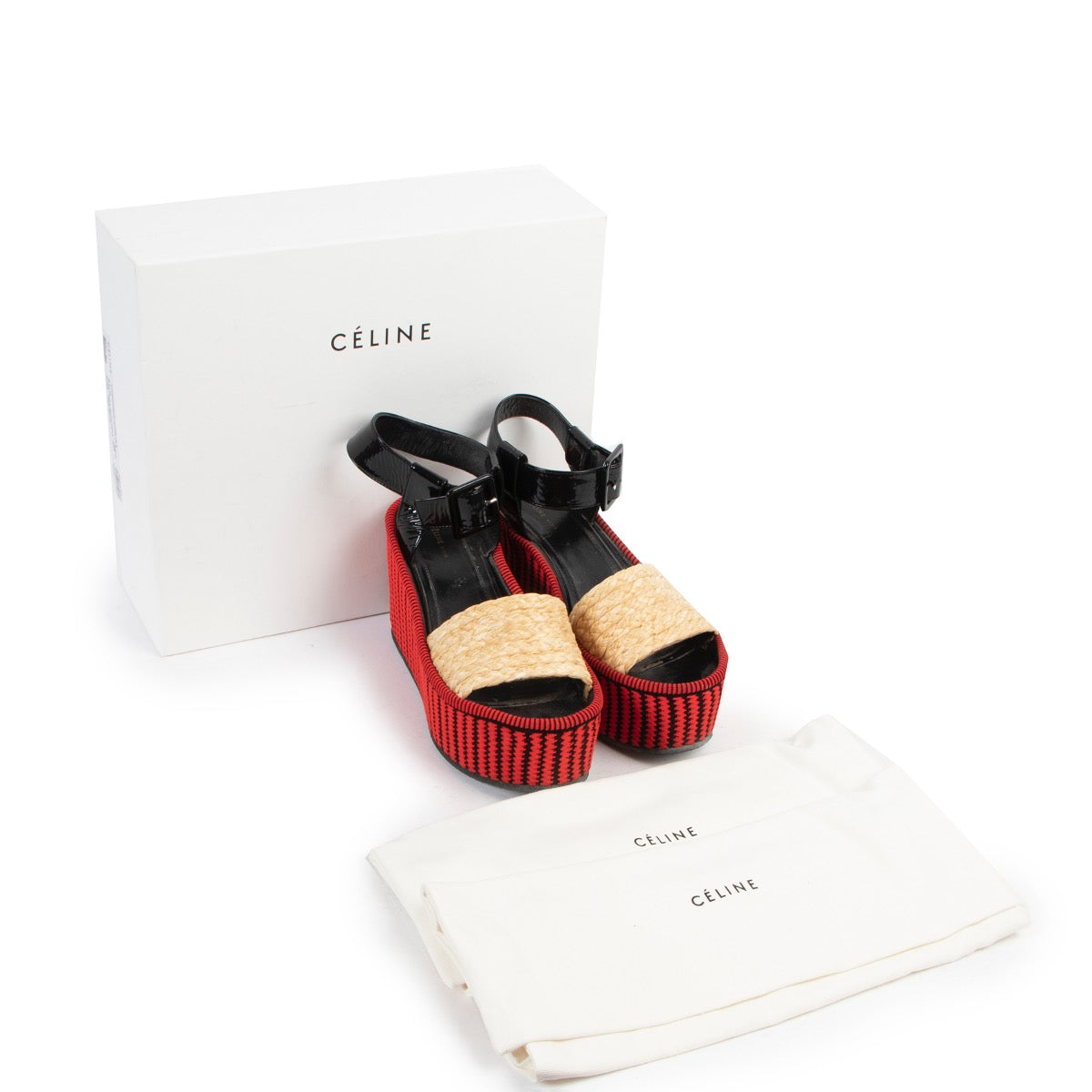 Shop safe online 100% authentic second hand Celine Red Flatform Sandals - Size 38,5 in very good excellent condition at Labellov in Antwerp