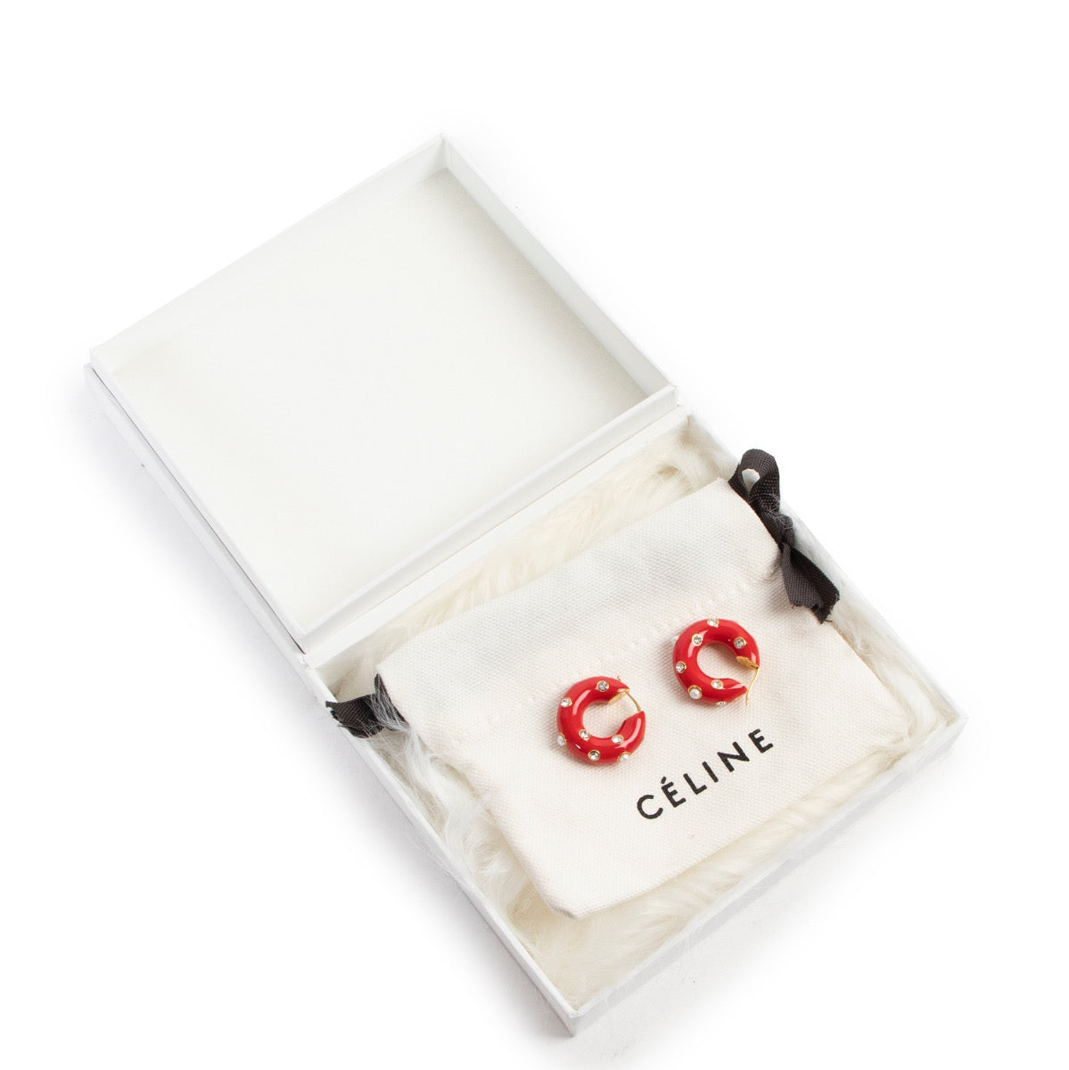 Shop safe online 100% authentic second hand Celine Red Hoop Earrings in as new, excellent condition at the right price at Labellov in Antwerp.
