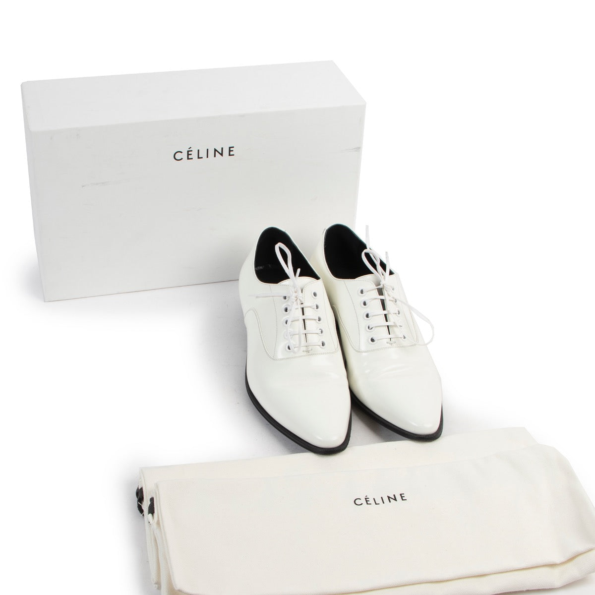 Shop safe online 100% authentic second hand Celine Jacno White Lace-up Flats - Size 38 in very good condition at the right price at Labellov in Antwerp.