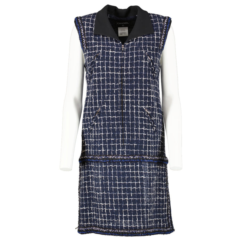 Chanel Spring/Summer 2014 Navy Checkered Tweed Dress