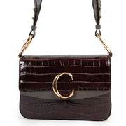 Shop safe online 100% authentic second hand Chloé Brown Croco Embossed C Crossbody Bag in very good, excellent as new condition at the right price at labellov in Antwerp.