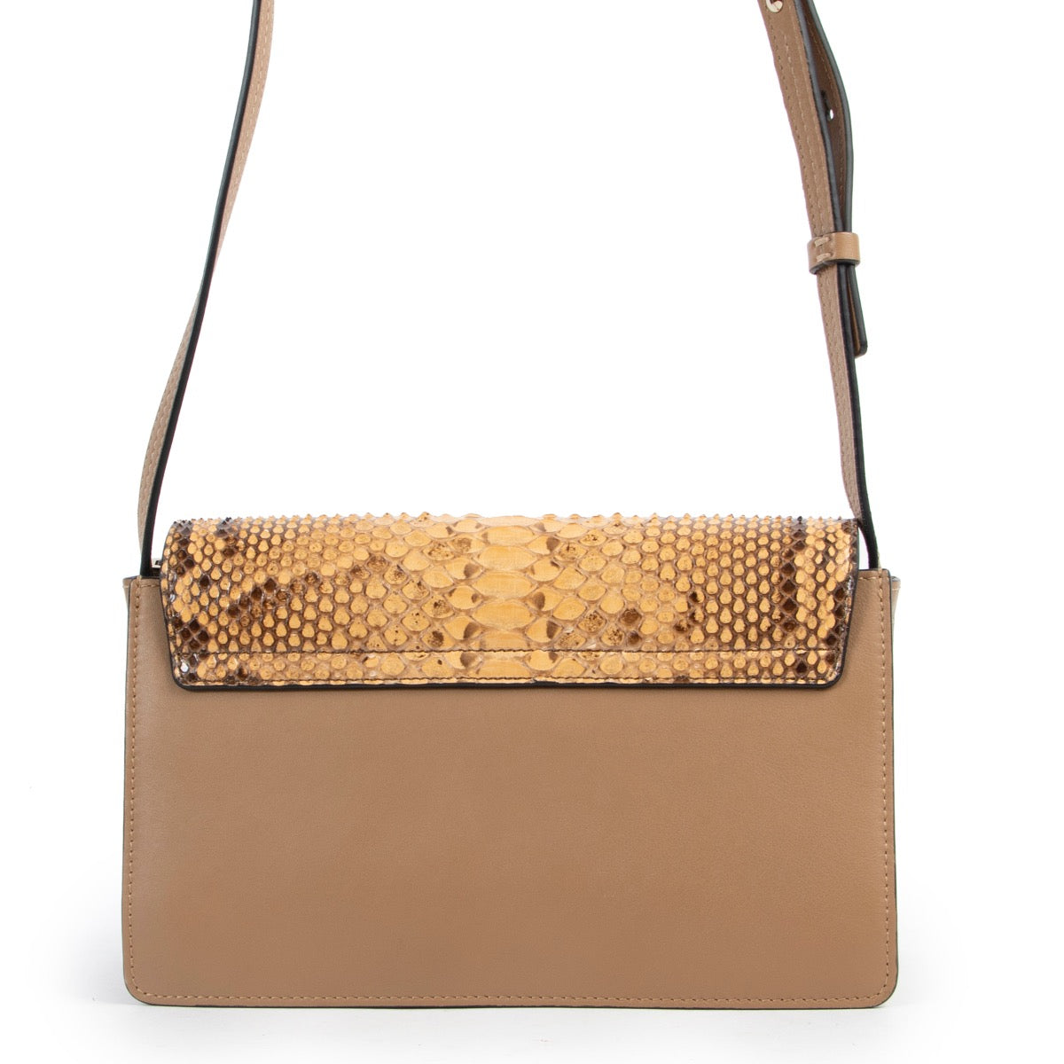 Shop safe online 100% authentic second hand Chloé Cognac Suede Python Small Faye Crossbody Bag in very good condition at the right price at Labellov in Antwerp.