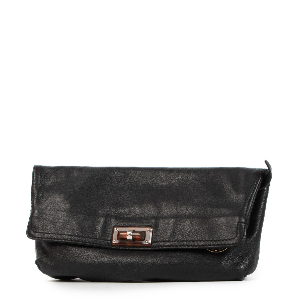 Lanvin Turnlock Black Leather Fold Over Clutch