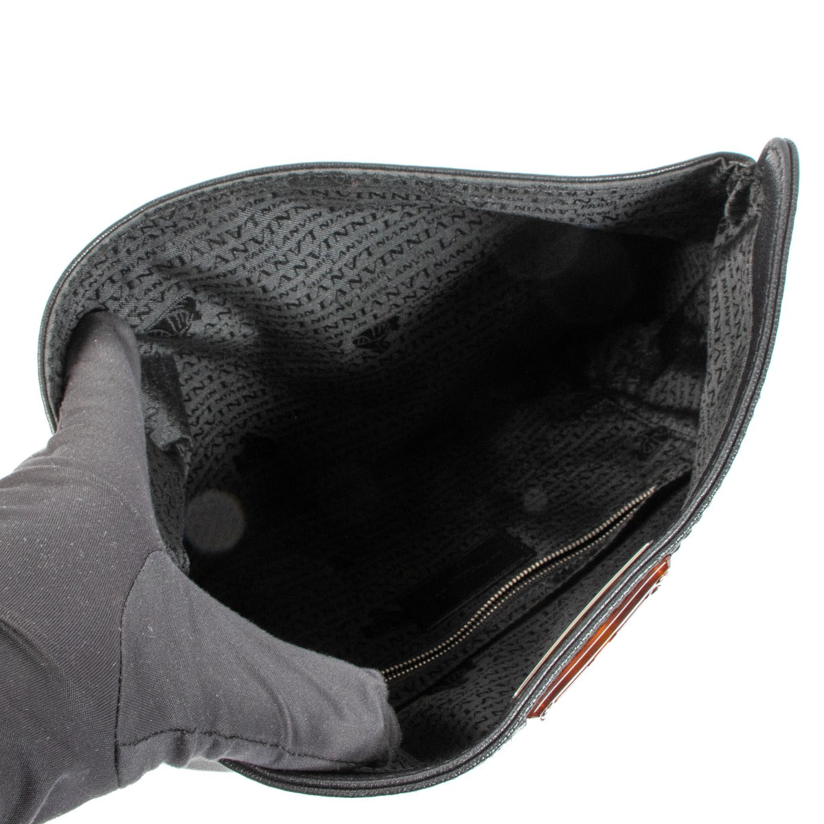 Pochette Lanvin pliante en chèvre noir avec fermoir tourniquet