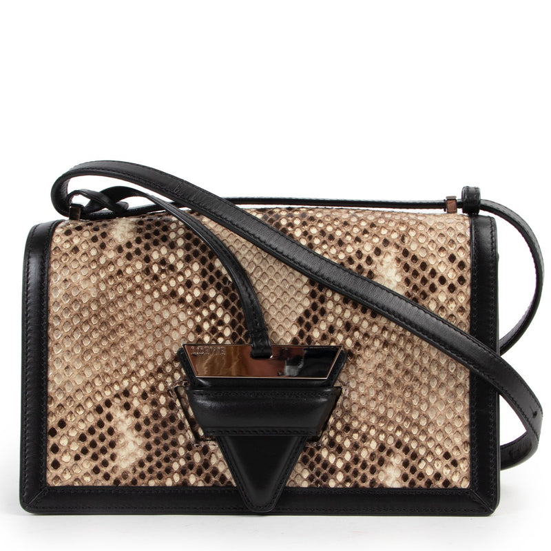 Shop safe online 100% authentic second hand Loewe Beige Python Barcelona Crossbody Bag in very good, excellent as new condition at Labellov in Antwerp.