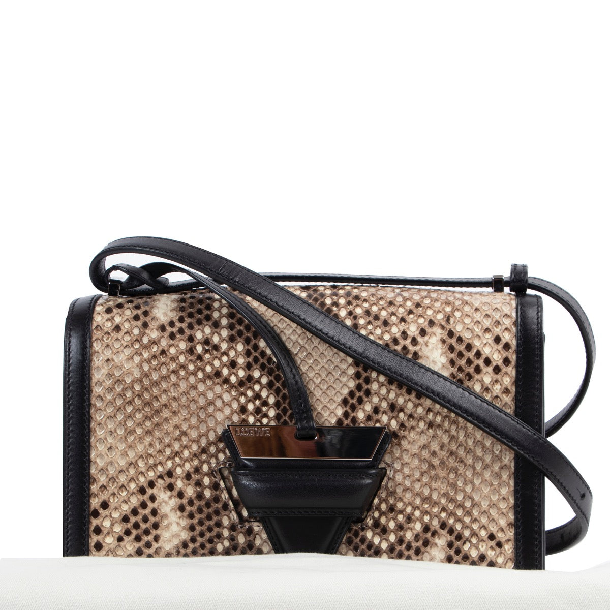 Shop safe online 100% authentic second hand Loewe Beige Python Barcelona Crossbody Bag in very good, excellent as new condition at Labellov in Antwerp.