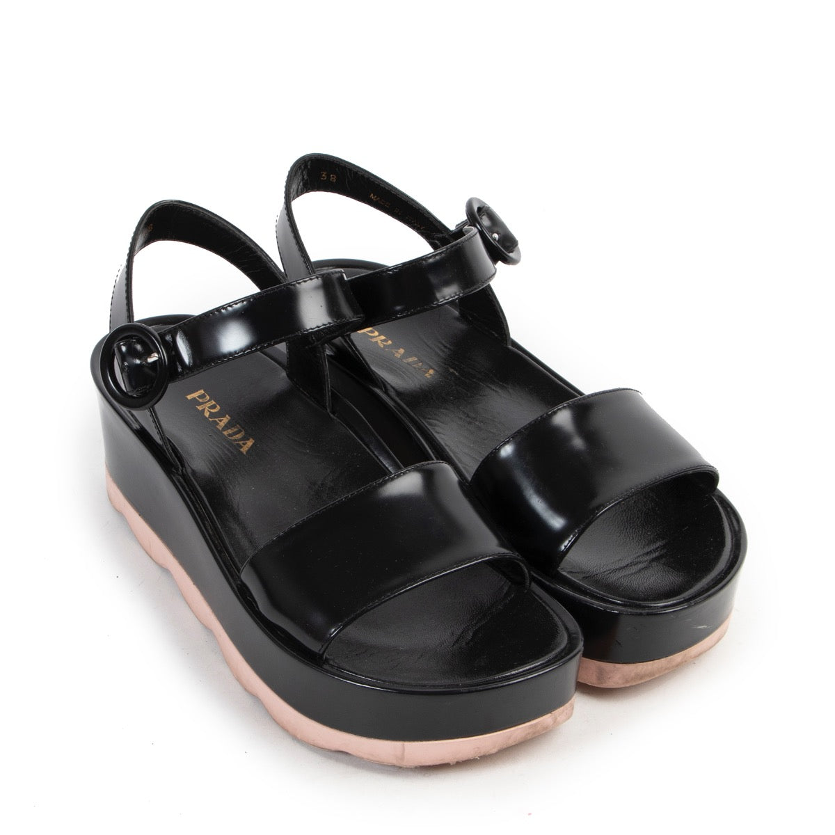 Shop safe online 100% authentic second hand Prada Black Pink Platform Sandals - Size 38 in very good condition at the right price at Labellov in Antwerp.
