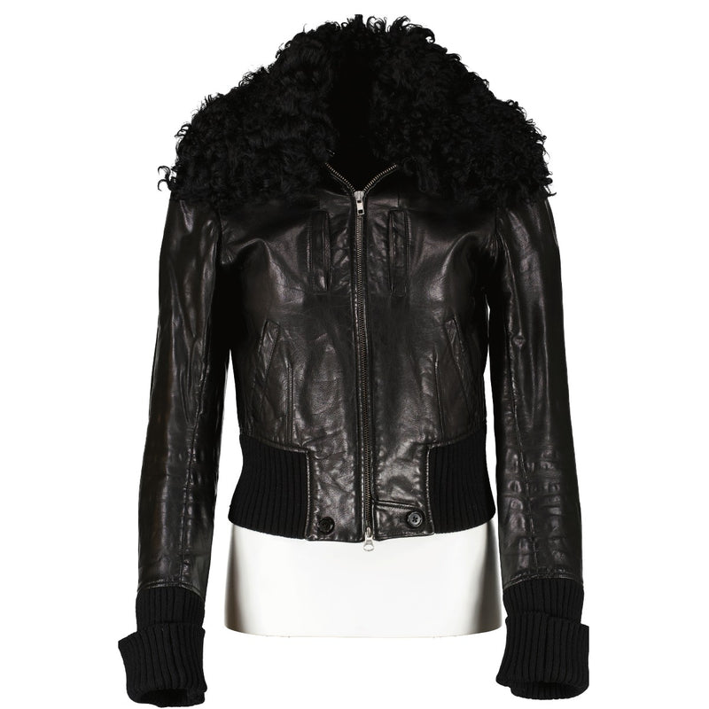Ann Demeulemeester Black Sheep Fur Leather Jacket