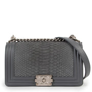 Shop online authentic second hand designer Chanel Grey Python Medium Boy Flap Bag at Labellov