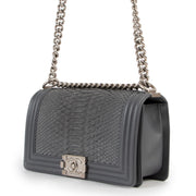 Shop online authentic second hand designer Chanel Grey Python Medium Boy Flap Bag at Labellov