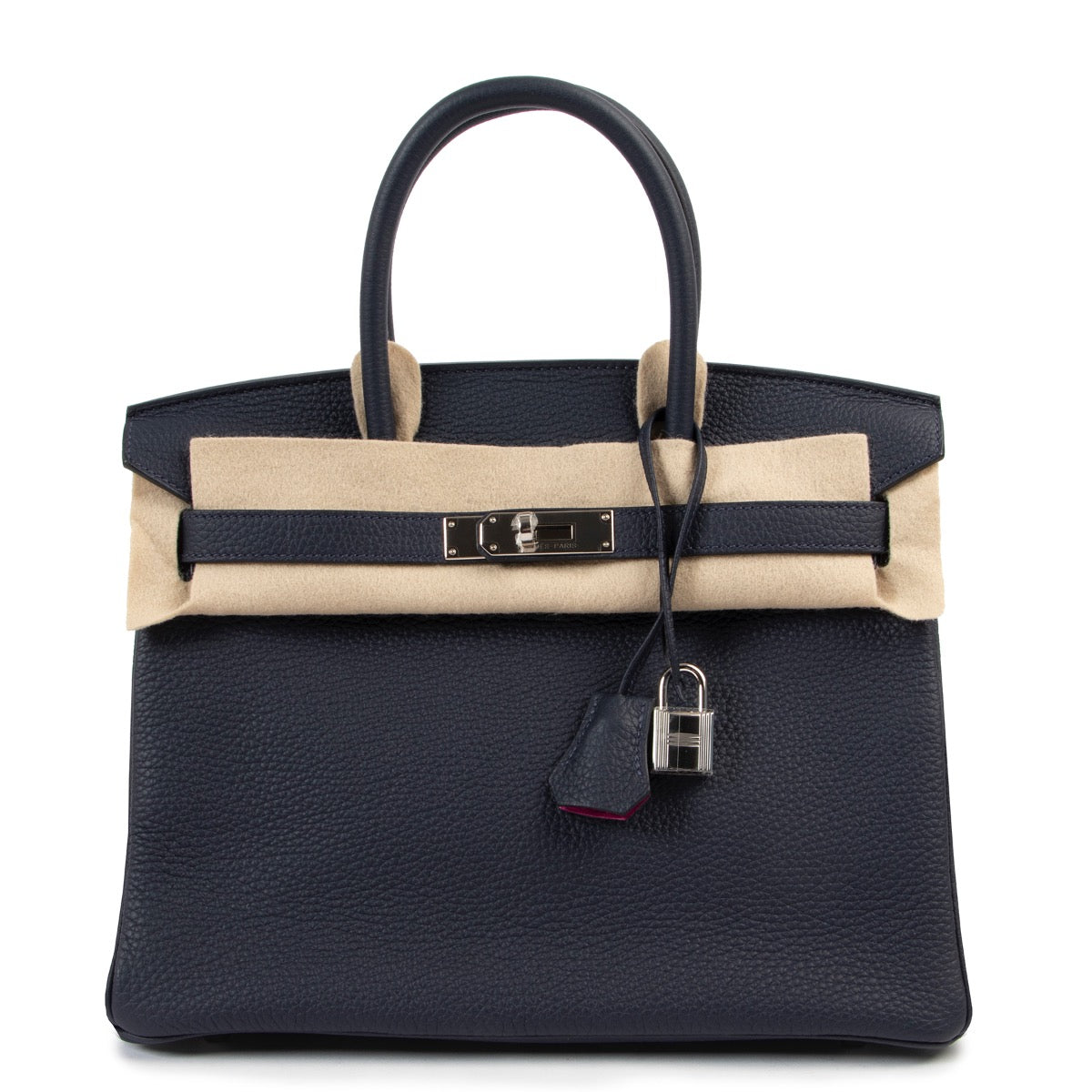 Hermès Blue Nuit / Rose Pourpre Clemence Taurillon Birkin 30 PHW