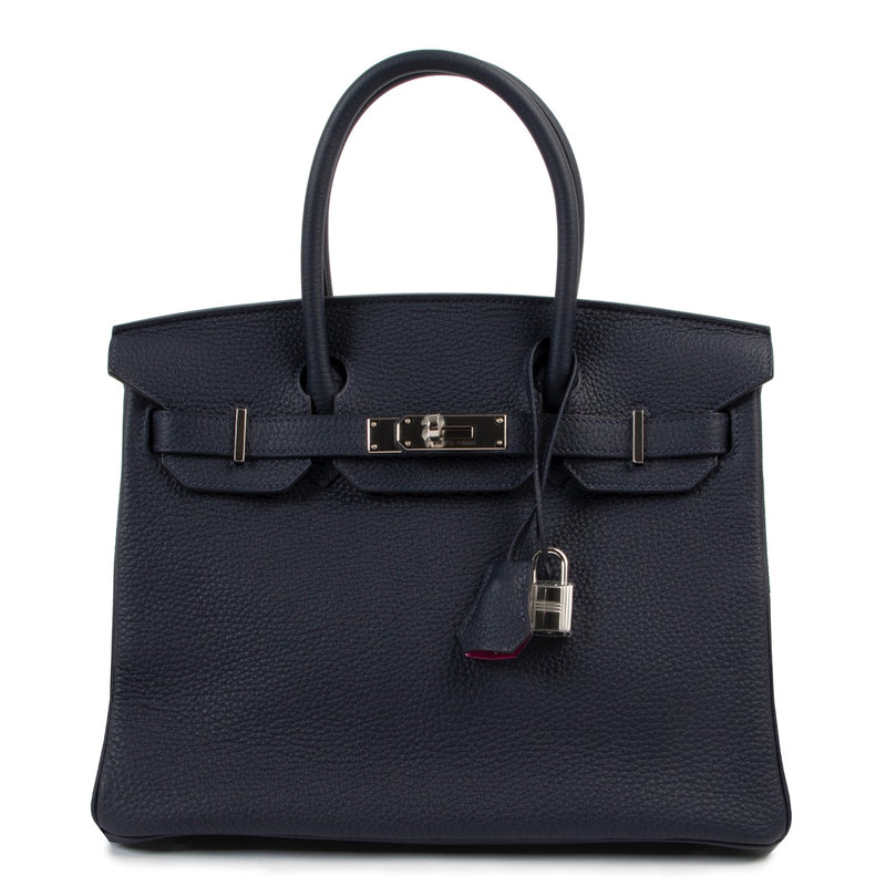 Hermès Blue Nuit / Rose Pourpre Clemence Taurillon Birkin 30 PHW