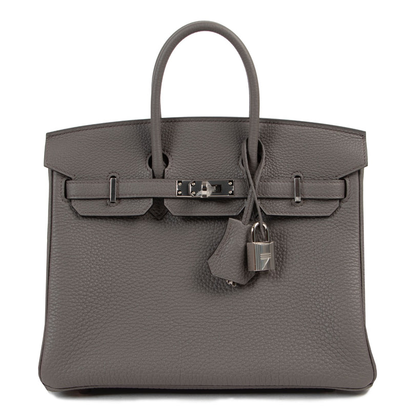 Shop safe online 100% authentic second hand 100% authentic Hermès Birkin 25 Togo Gris Etain PHW in brand new condition at Labellov in Antwerp.
