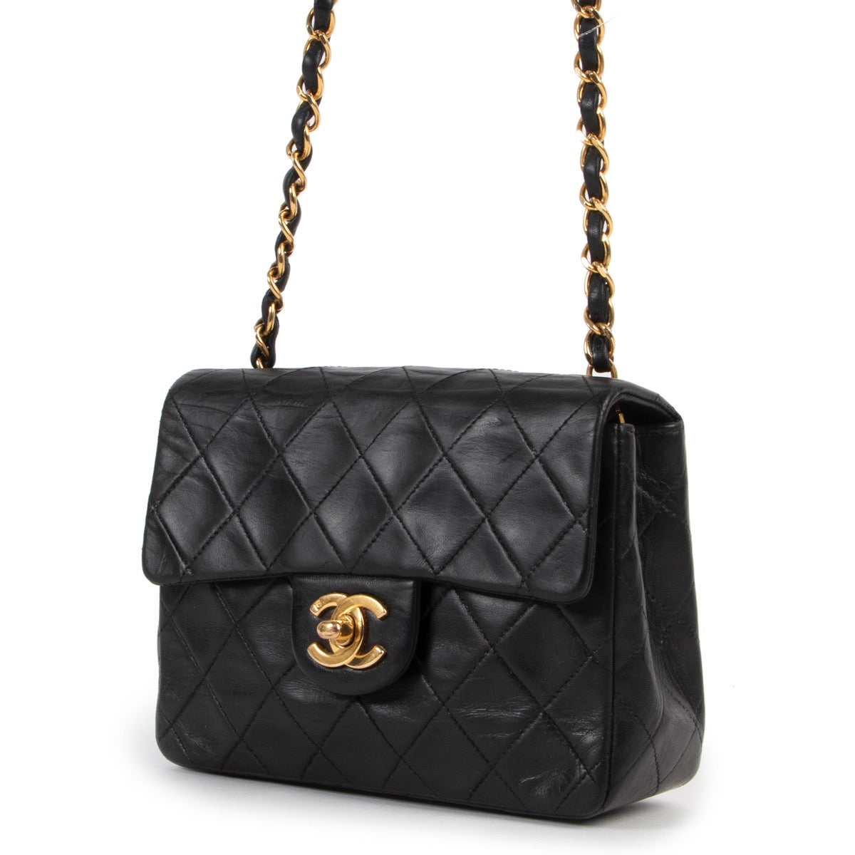 shop safe online hard to find Chanel Black Mini Square Classic Flap Bag