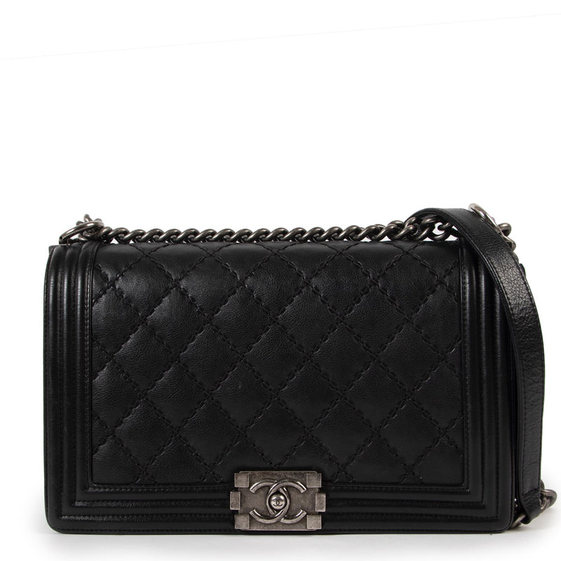 Chanel Zwart Double Stitch Boy Nieuwe Medium Schoudertas