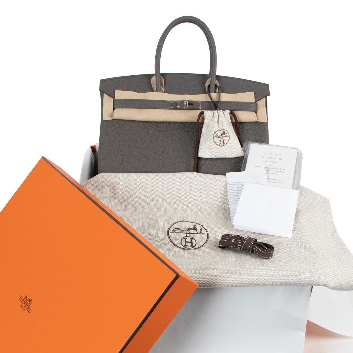 Shop safe online at Labellov in Antwerp this 100% authentic second hand Hermès Birkin 35 Togo Gris Etain PHW in brand new condition.