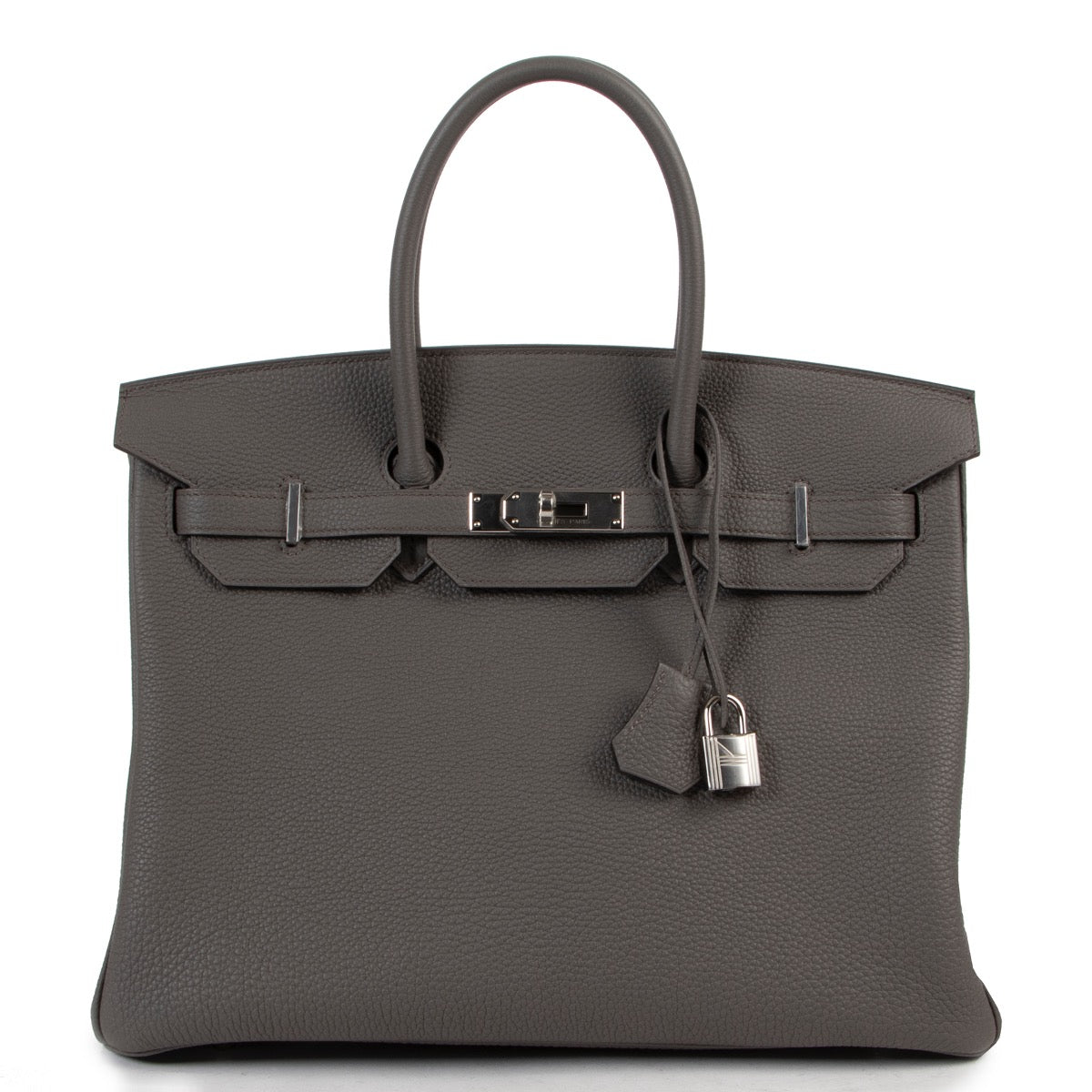 Shop safe online at Labellov in Antwerp this 100% authentic second hand Hermès Birkin 35 Togo Gris Etain PHW in brand new condition.