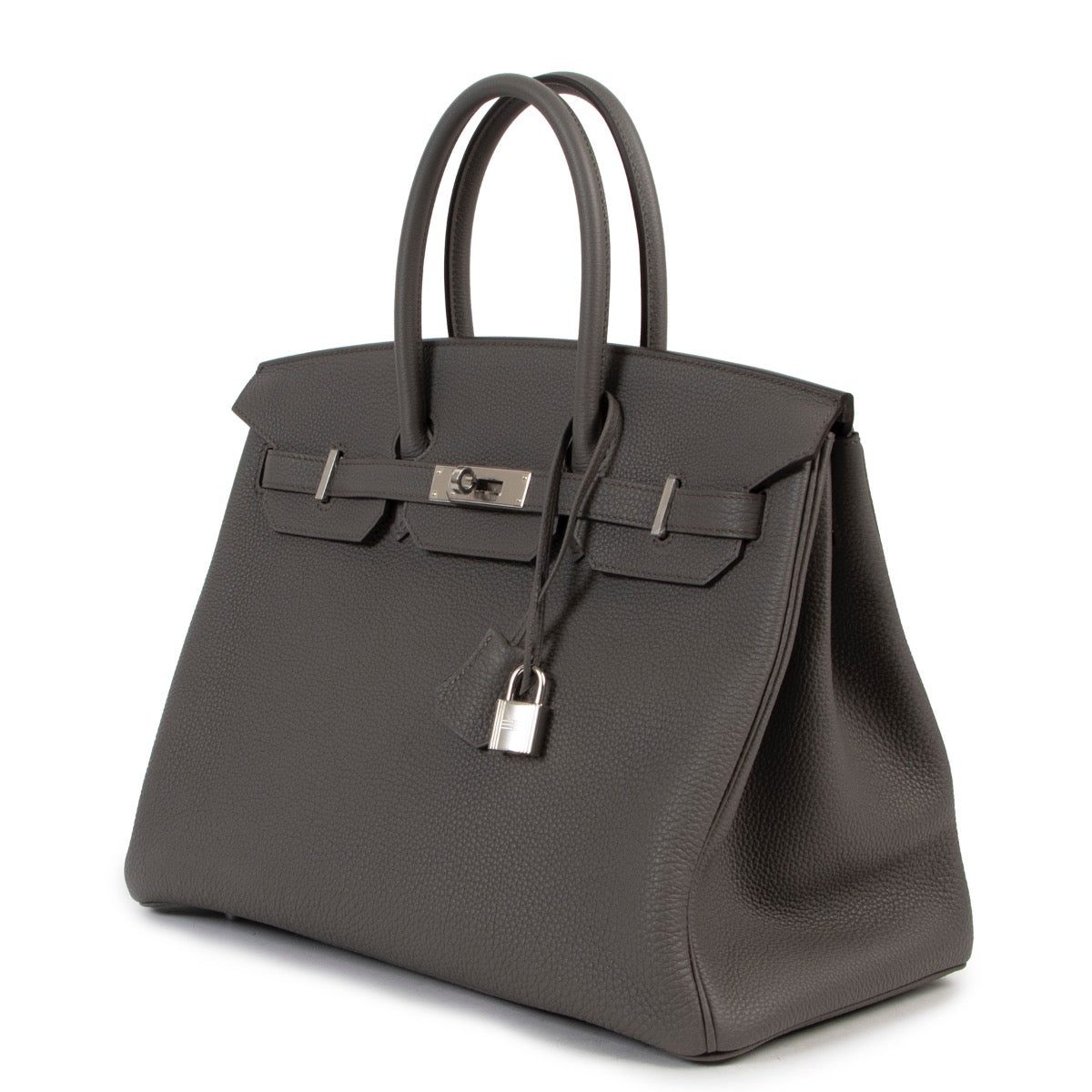 Shop safe online at Labellov in Antwerp this 100% authentic second hand Hermès Birkin 35 Togo Gris Etain PHW in brand new condition.