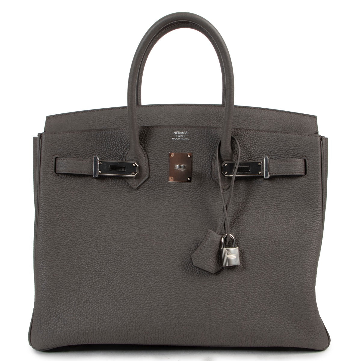 Shop safe online at Labellov in Antwerp this 100% authentic second hand Hermès Birkin 35 Togo Gris Etain PHW in brand new condition.