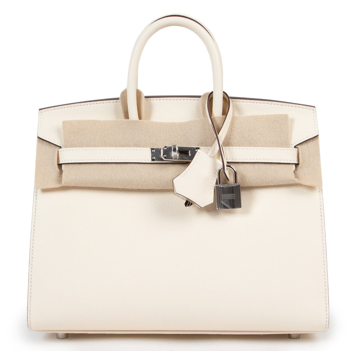 Shop exclusive second hand Hermès Birkin 25 Sellier Nata Epsom Palladium Hardware at Labellov