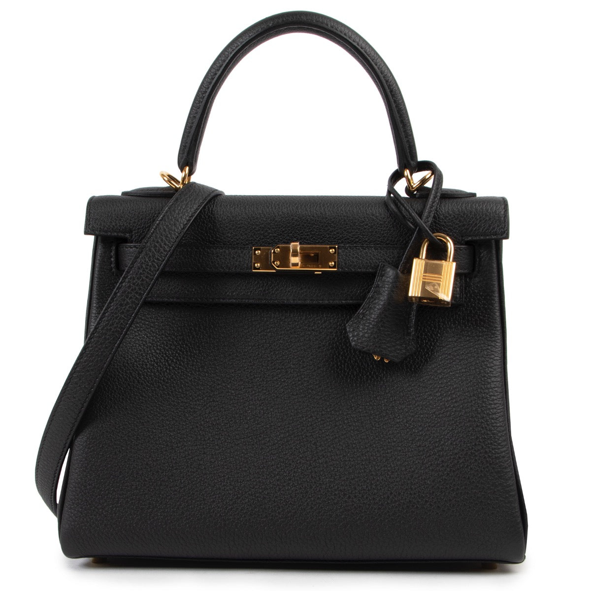 Shop safe online at Labellov in Antwerp this 100% authentic second hand Hermès Kelly 25 Retourne Noir Togo GHW